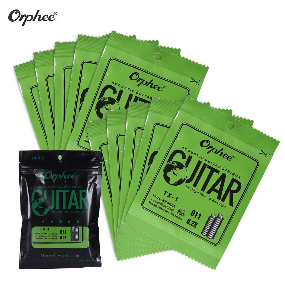 Orphee TX-1 Сменные Струны для акустической фольклорной гитары 1st E-String(. 010) 10-Pack 75/25 Фосфорная бронза дополнительное напряжение света