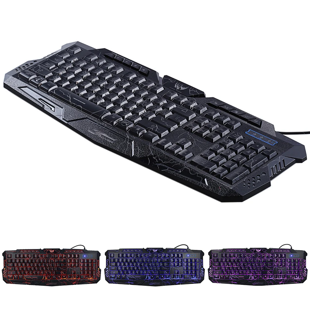 

Bilingual Russian English Gaming Keyboards USB Wired 3 Backlight Modes Russia Version Fire Cracks Keyboard USB Powered for Gamer