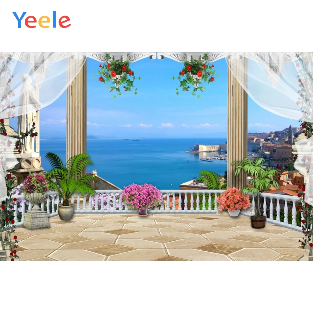 

Yeele Blue Sky Sea Village Curtain Plants Landscape Photography Backgrounds Customized Photographic Backdrops for Photo Studio