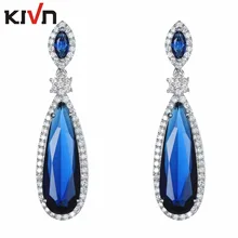 KIVN Fashion Jewelry Luxury Blue Pave CZ Cubic Zirconia Wedding Bridal Earrings for Women Promotion Birthday Christmas Gifts