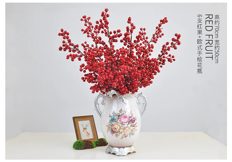 3 шт. красные ягоды боярышника 105 см длинные Искусственные цветы большая бамбуковая ваза 70 см Свадебные для дома и офиса декоративные искусственные цветы