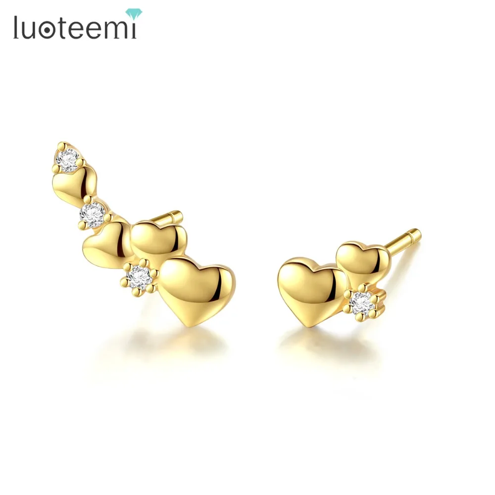 

LUOTEEMI Trendy Asymmetrical Heart Stud Earrings for Women with Tiny CZ Delicate Silver 925 Fine Jewelry Dating Accessories