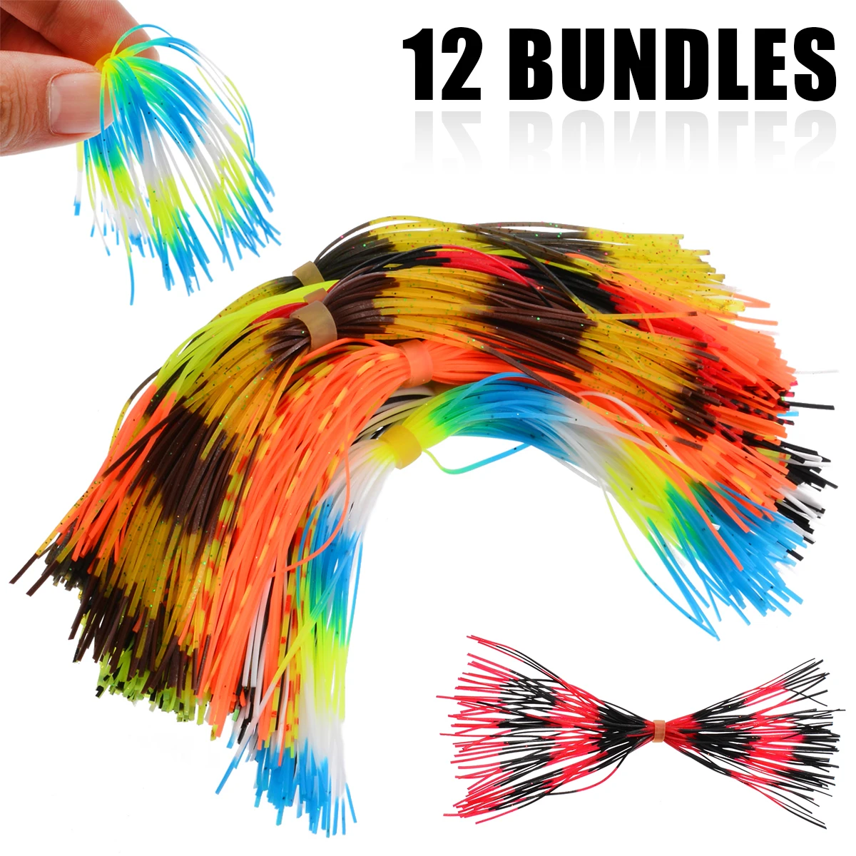 12 Bundles Silicone Fishing Skirts Spinner Bait Bass Lure Thread 50 Strands/Bundle Fishing Tackle Accessories Random Color