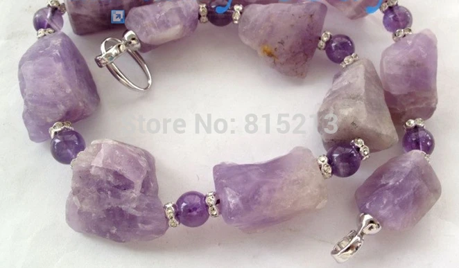 

ddh001376 32mm Unusual Nugget Baroque Rough & Round Amethyst Necklace