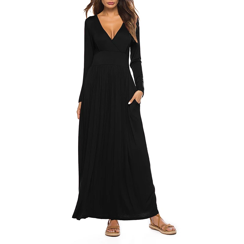 DRESSES – Page 4 – Mainbabe – Deep V-Neck Plain Half Sleeve Maxi Dress ...