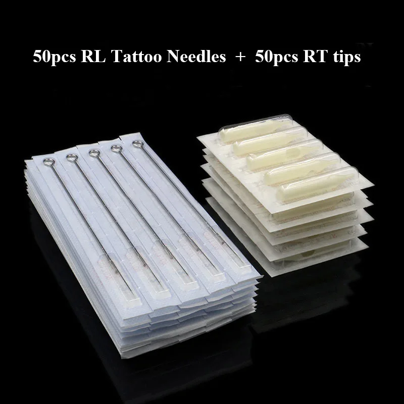 50 Pcs 3RL 5RL 7RL 9RL 11RL Size Tattoo Needles + 50pcs 3/5/7/9/11RT Size White Disposable Tattoo Tips Tattoo Kit Free Shipping