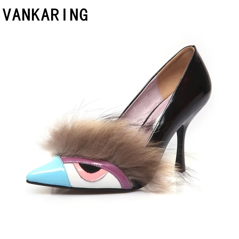 

VANKARING brand genuine leather women pumps sexy high heels pointed toe shoes woman dress party wedding shoes spring autumn pump