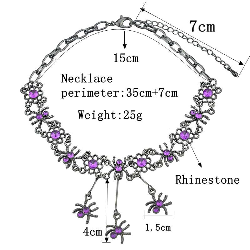 Готическое ожерелье-чокер с пауком для женщин, фиолетовые стразы, короткое ожерелье с цепочкой, женские модные ювелирные аксессуары