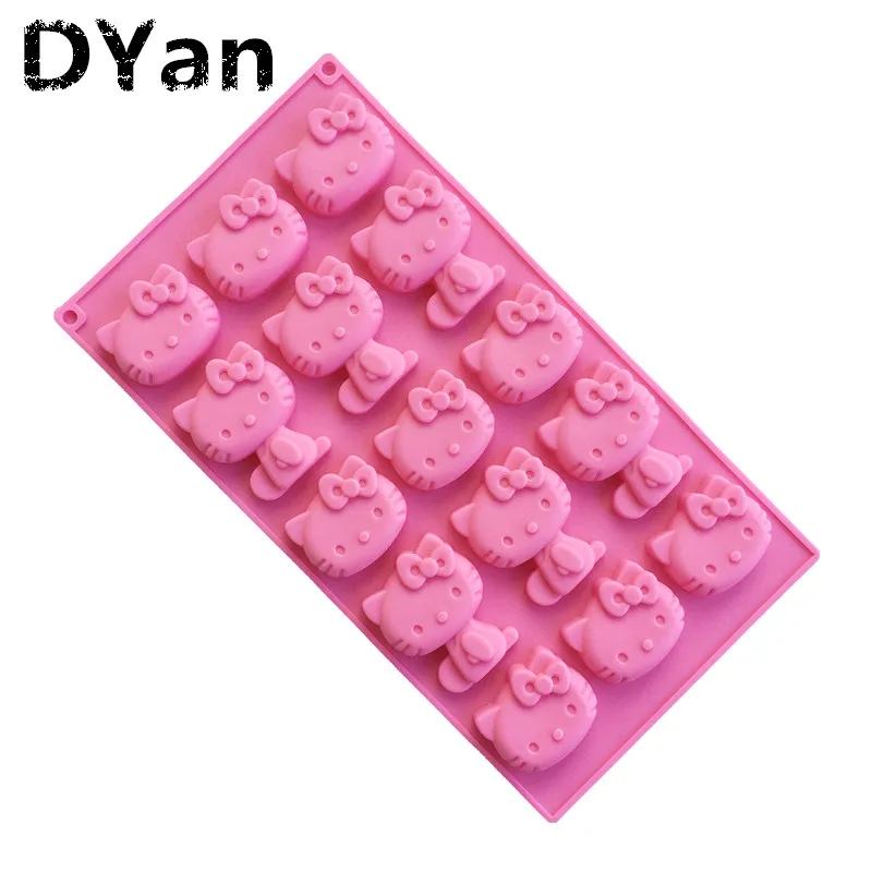 

New 15 Even KT Cat Silicone Chocolate Mold Super Cute Fondant Cake Chocolate Mold Baking Tools A979