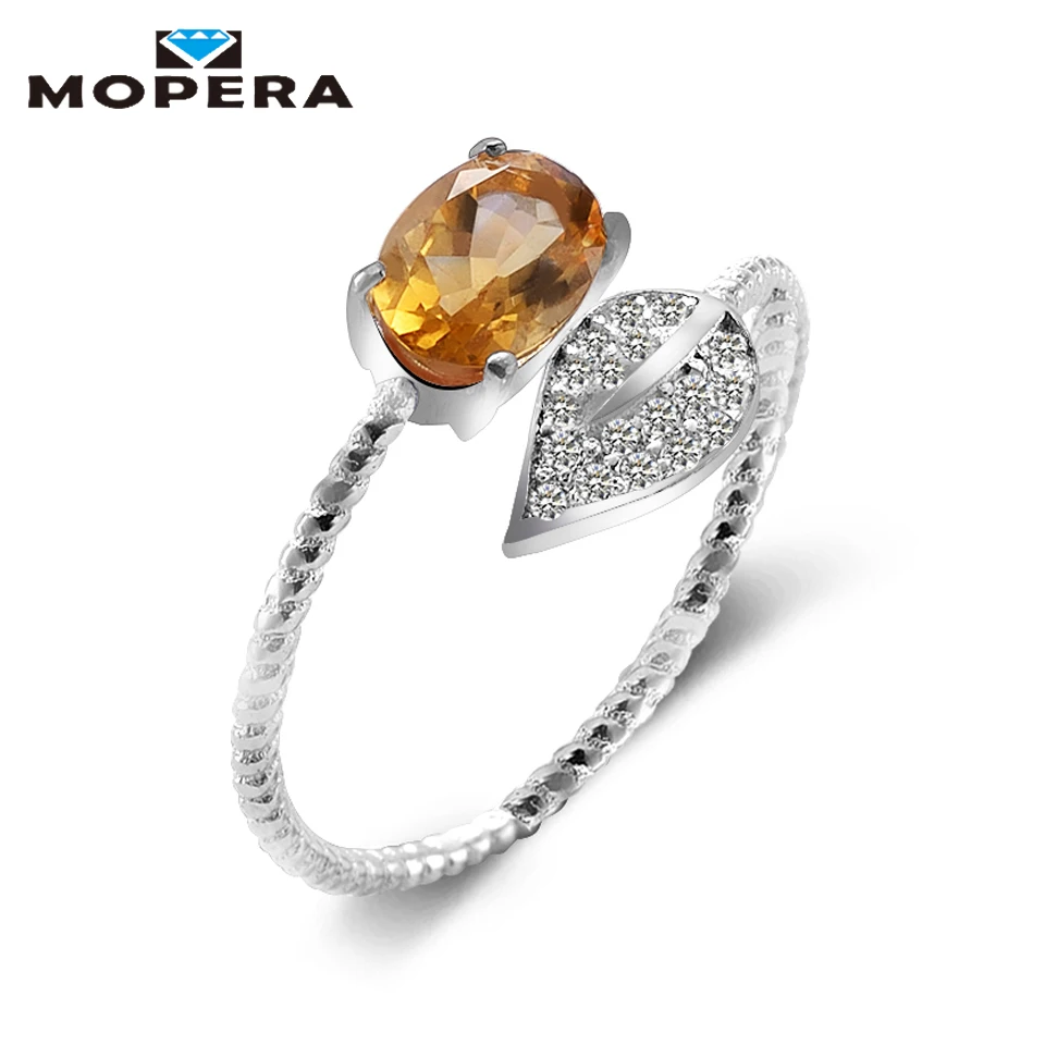 Lovely Leaf Natural Gemstone Citrine Rings For Women 925 Sterling