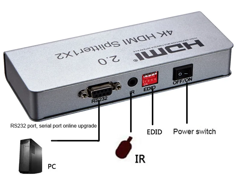 1X2 4K Переходник HDMI разветвитель 1-In 2-Out, 4 K/60Hz 3D HDMI2.0, HDCP2.2, 8 способов управления EDID для CCTV HDTV HD плеер