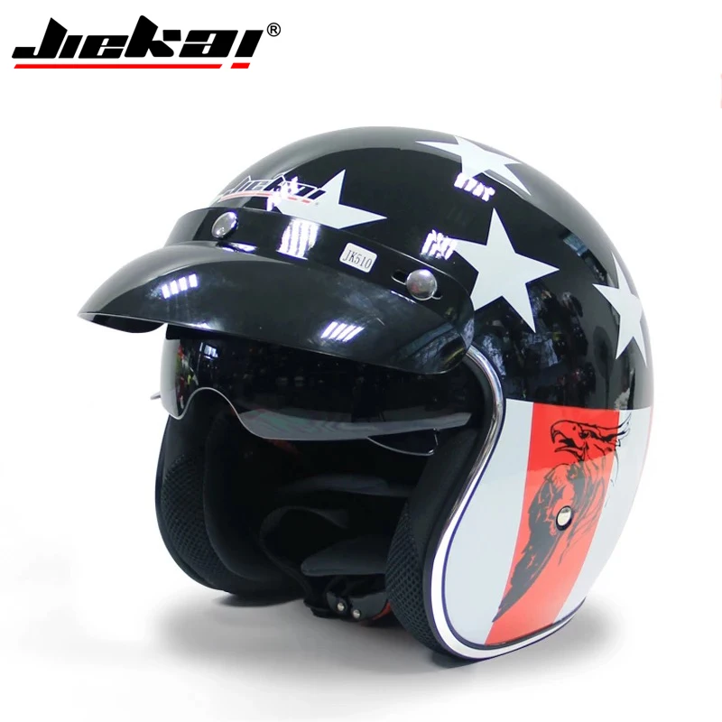 Мотоцикл Jiekai шлем 3/4 с открытым лицом Винтаж Casco мото реактивный скутер