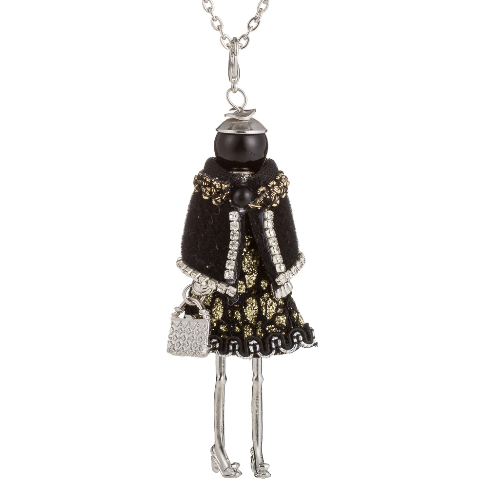 

Fashion black Doll Pendant Necklace Jewelry Lovely Dress Rhinestone Jewelry Women Doll Necklace Brand Brincos Accessory Jewelry