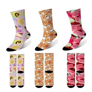 

Women Socks Cartoon Creative Printed Popcorn watermelon Fruits Happy Cute Funny Socks Female cotton long Socks women 6JQ-ZWL08