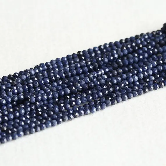 Natural Genuine Blue Sapphire Round Loose Gemstone Faceted Small Beads 2mm 3mm 4mm 5mm