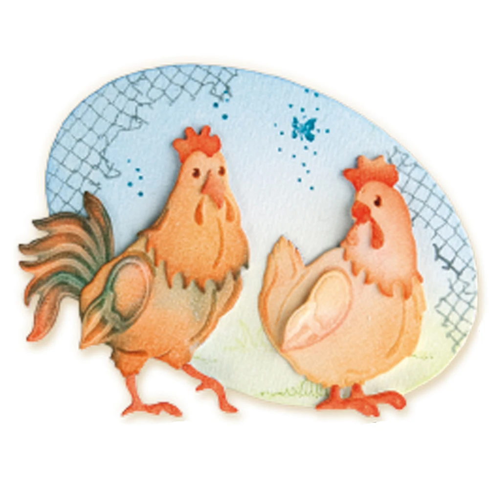 

Two Chickens Animal Frame Metal Cutting Dies Stencils for DIY Scrapbooking Craft dies Papers Album Cards Embossing Dies 2019 New