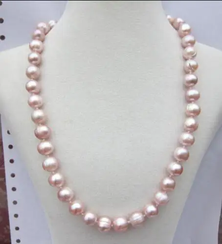 

18inch 10-11mm AAA south sea pink purple pearl Necklaces 925silver tellow gold clasp @
