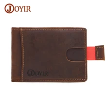 Joyir 100% Crazy Horse Genuine Leather Money Clip Wallet Purse Men Clip for Money Holder Removable Metal Clip Coins Wallets K024