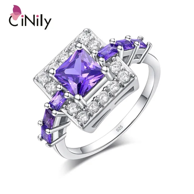 CiNily Silver Plated Princess Cut Purple Zircon Square Shape for Wholesale Women CiNily Silver Plated Princess Cut Purple Zircon Square Shape for Wholesale Women