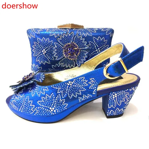 

doershow italian shoes and bag set wholesale 2018 blue color for wedding shoes and matching purse for women party! PYY1-4