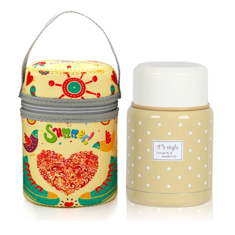 yellow with bag 350 мл Термос inox Складная ложка термальный детский Ланч-бокс termos красочная банка для супа Портативная сумка контейнер для еды - Цвет: yellow with bag
