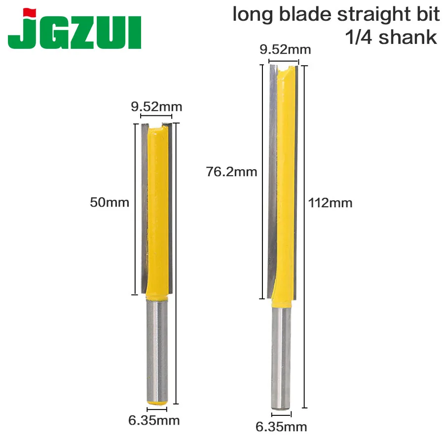 2 шт. 3/8 "Wx2" and3/8*3 H длинные прямые фреза 2 Флейта 1/4 "хвостовик деревообрабатывающей резак для Мощность инструмент