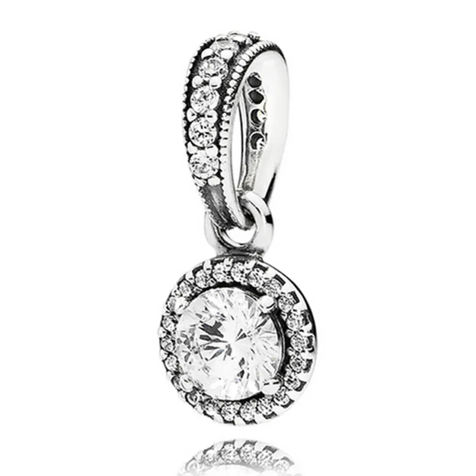 

925 Sterling Silver DIY Jewelry Solitaire Encircled Dangle Charm fit Pandora Bracelet Bangle Girl Gift Clear CZ