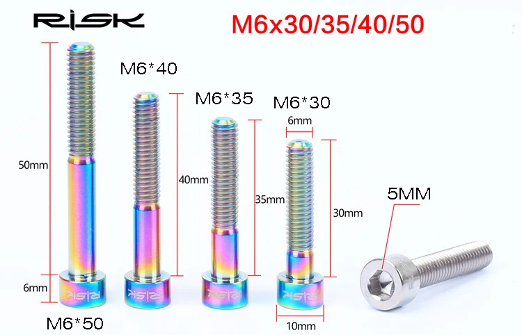 Риск 1 шт. M6* 30/35/40/50 мм велосипедная рулевая колонка болты TC4 Титан сплав Винты Горный Дорожный велосипед Велоспорт болты 3 цвета
