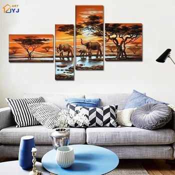 

Unframed 4 Panels Modular African Elephants Picture Wall Art Handmade Modern Abstract Oil Painting On Canvas Decor Gift JYJLV239