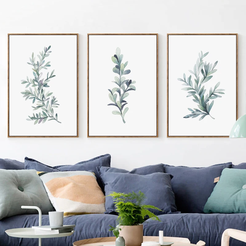

3 Pieces Elegant Poetry Watercolor Plant Leaves Canvas Painting Art Print Poster Picture Wall Painting Home Unframed