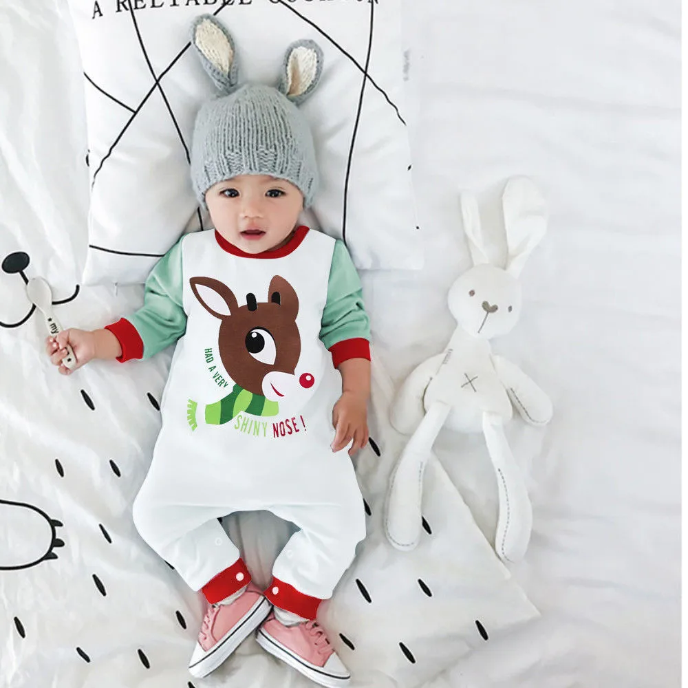 Красивая модная одежда для новорожденных мальчиков и девочек с длинными рукавами и рождественским оленем, детская одежда, комбинезоны детские одежда