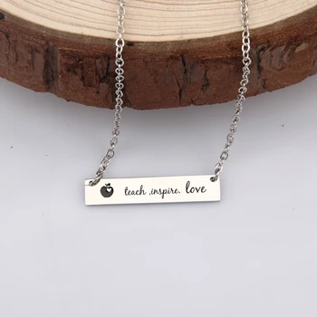 

Inspire Love Bar Necklace To Teacher little Minds Teacher's Day Graduation Birthday Gift Necklace Mirror Polished Style 1 pcs