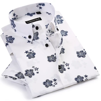 

Men's Fashion Flower Printing Dress Shirts Short Sleeve Comfortable Cotton Smart Casual Slim Fit Button Down Floral Shirt