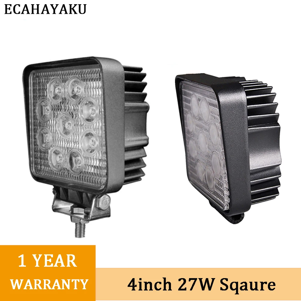 

1Pcs ECAHAYAKU 4"inch Square 27W LED Work Light 6000K Driving Lamp for Car-Styling Truck Trailer SUV Offroads Boat Drop Shipping