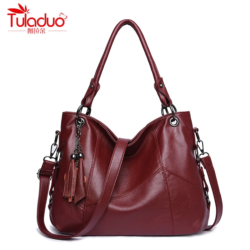 

High Quality PU Leather Women Handbags Fashion Tassel Women Shoulder Bags Patchwork Large Capacity Women Top-Handle Bags 2018