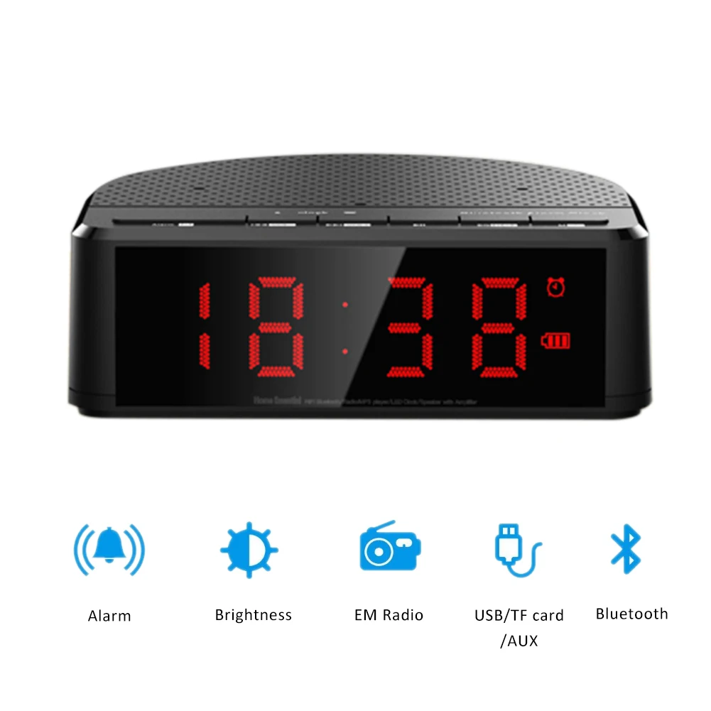 

Wireless Bluetooth Speaker with Digital Alarm Clock FM Radio Loudspeaker with Phone Holder AUX-in Support TF Card Music Player