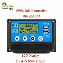 PWM Solar Charge Controller 30A/20A/10A 12V 24V Auto Work LCD Dual USB Output Solar Panel Solar Battery Charger Regulator PWM Solar Charge Controller 30A/20A/10A 12V 24V Auto Work LCD Dual USB Output Solar Panel Solar Battery Charger Regulator
