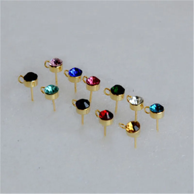 10pcs Crystal Rhinestone Earrings Post Stud With Loop Metal Stainless