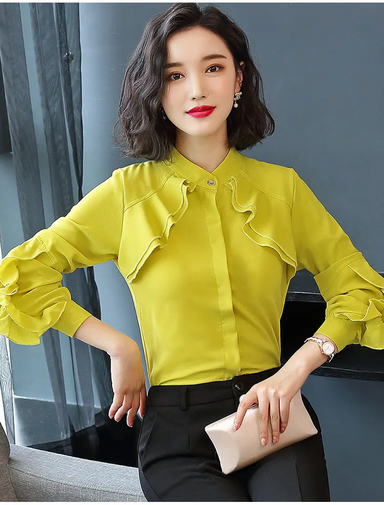 2019 New Elegant Autumn Tops Women Long Sleeve Ruffle Blouse Work Wear Office Shirts Plus Size Chiffon Blusas Mujer Moda (14)