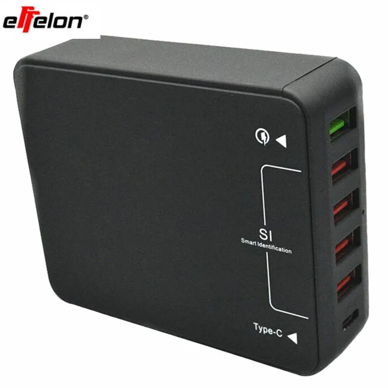 

Effelon QC 3.0 5-Port USB Charger+Type C Ports USB Wall Fast Charger Power Adapter for Samsung/HuaWei/Iphone Mobile Phone