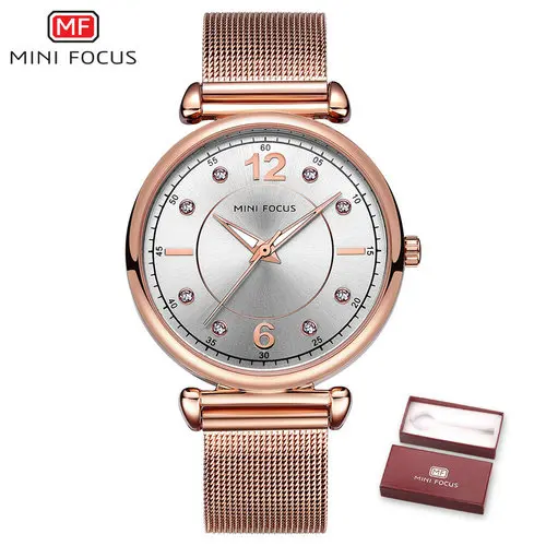 Мини-фокус модные женские часы лучший бренд роскошные розовые золотые сетчатые ремешок Украшенные стразами элегантные женские аналоговые часы - Цвет: ROSE GOLDEN