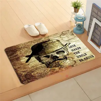 

P-J/q116 Custom love makes the world go round Skull Doormat Home Decor Door mat Floor Mat Bath Mats foot pad #1121#-F&Qi116