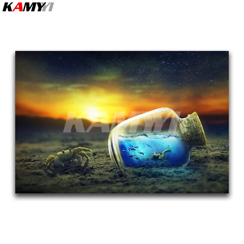 

Full Round Diamond painting landscape Full Square Diamond embroidery Cross stitch bottle ocean DIY 3D Diamond mosaic Beach