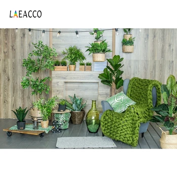 

Laeacc Potted Plant Armchair Light Bulb Fireplace Rural House Photo Backgrounds Customized Photography Backdrop For Photo Studio