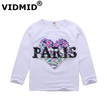 

VIDMID children T-shirt Long Sleeve Sequins Discoloration Boys Girls cotton t-Shirt Tops tees Kids Clothes girls tops 7083 01