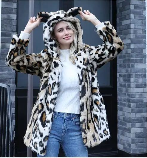 Haute leopard 2018 Manteau Striped black white Femmes Qualité Casual Lâche Veste Taille De Grey grey Capuche À Nouveau Fourrure Longues Renard Manches Faux Hiver Dames Mode Plus tTwxFdqw