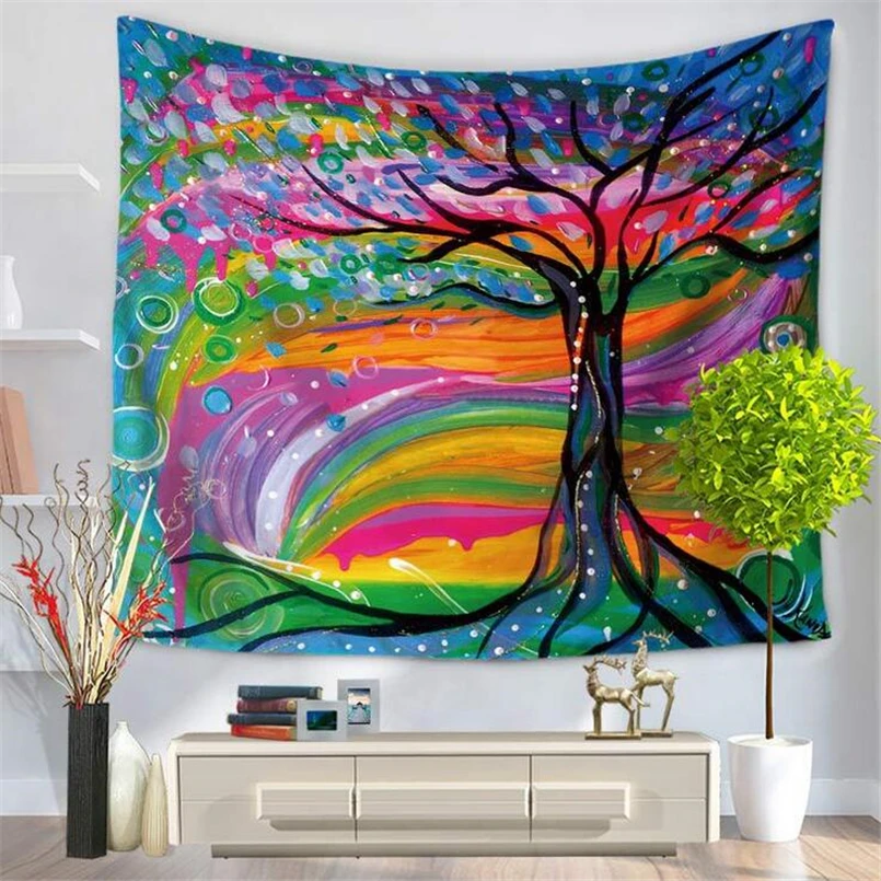 

12 Design colorful tree wall tapestry multifunction printing tablecloth bed shee beach towel nice home decoration free ship
