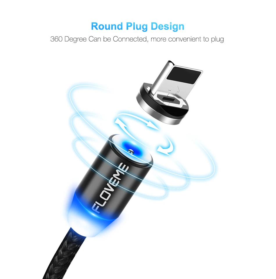 FLOVEME 1 м Магнитный USB кабель, СВЕТОДИОДНЫЙ Магнитный зарядный кабель Micro USB для iPhone X 7 6 5 для samsung Galaxy S8 S9 type C