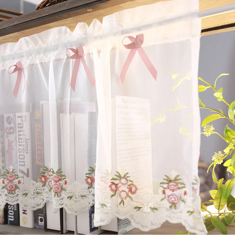 Xyzls New Luxury Embroidered With Lace Kitchen Curtains Voile Cafe Curtain Short Door Curtain Window Panel Drapes 150x35cm Curtains Aliexpress