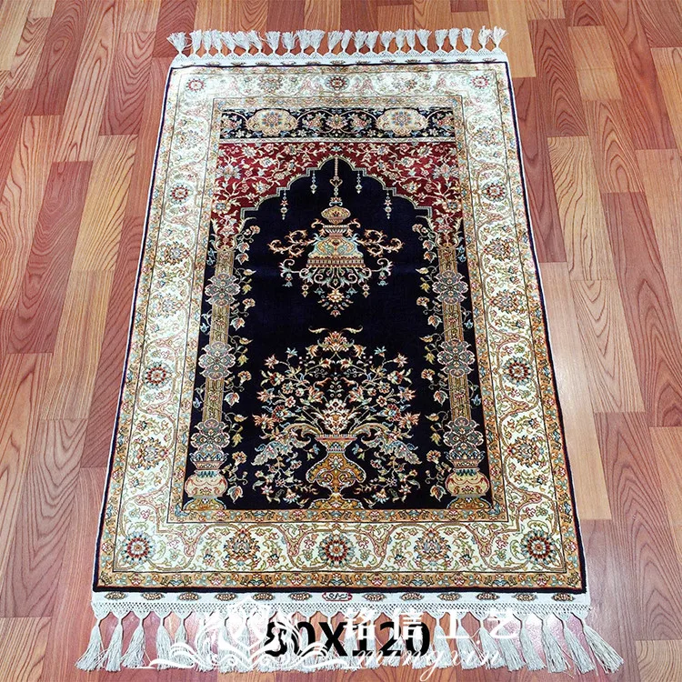2,5 'x4' черная ваза с цветочным узором ручной работы шелковый ковер в турецком стиле шелковый ковер с восточным рисунком декоративный ковер